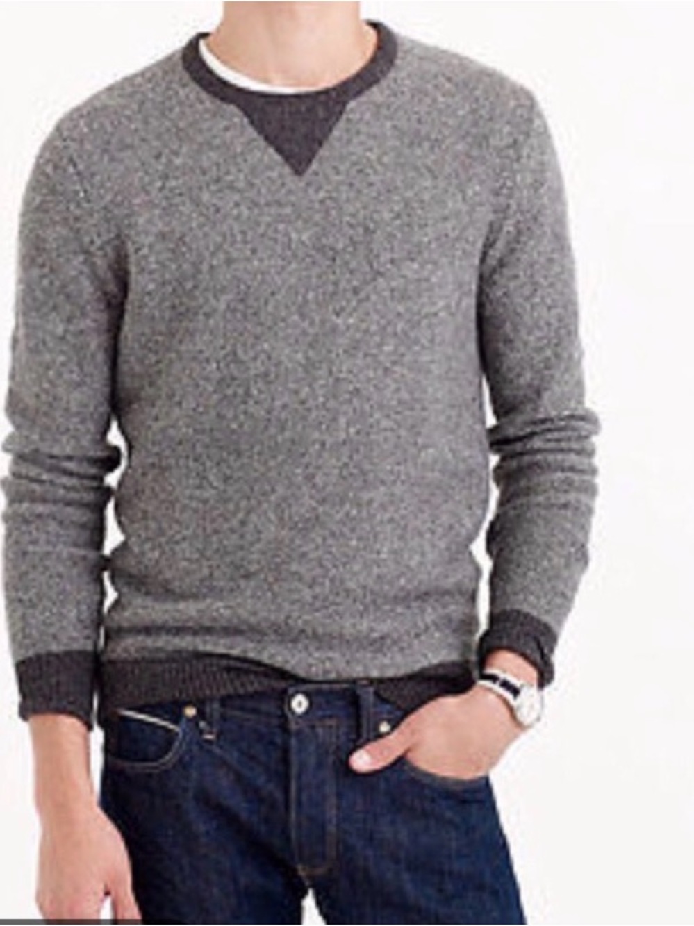 J. Crew Men’s Gray 100% Wool Sweater with Dark Trim. Size XL